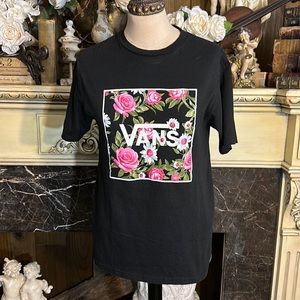 Vans youth kids black tee with Pink roses. Skateboard style